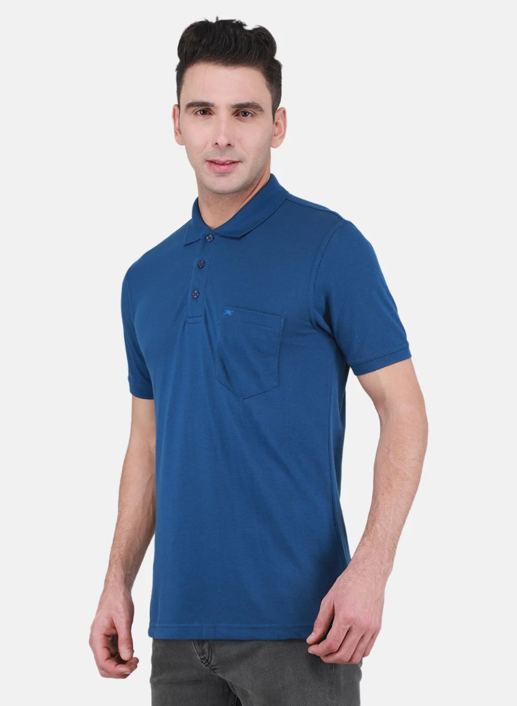 Men Blue Solid T-Shirt - Image 2
