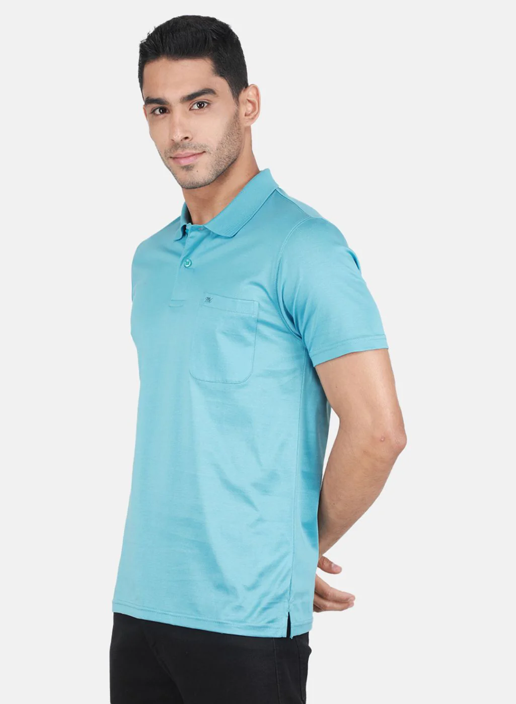 Men Blue Solid T-Shirt - Image 2