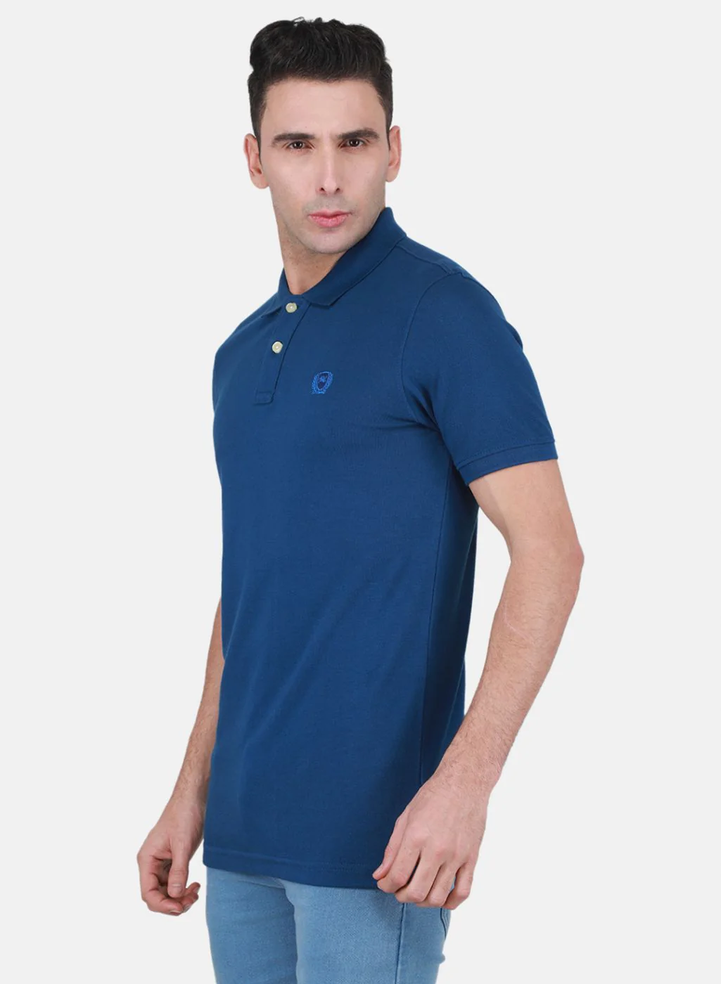 Men Blue Solid T-Shirt - Image 2