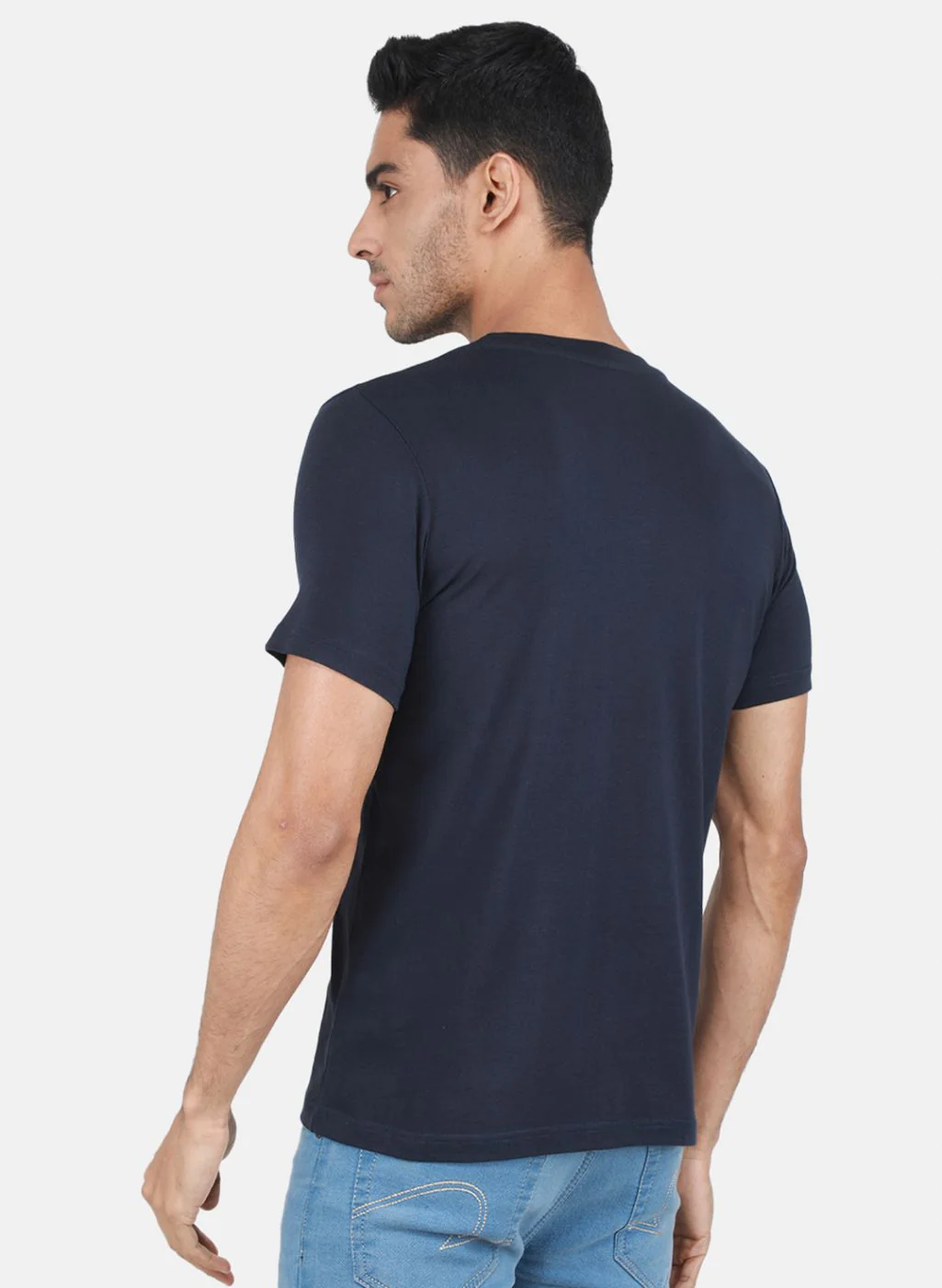 Men Blue Solid T-Shirt - Image 3