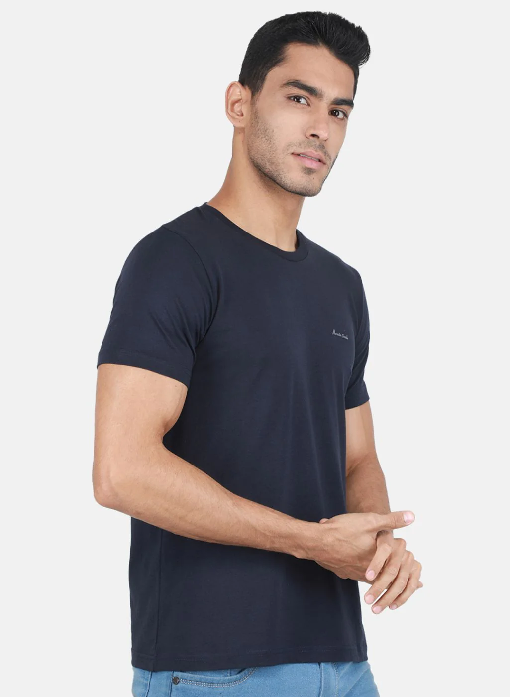 Men Blue Solid T-Shirt - Image 6