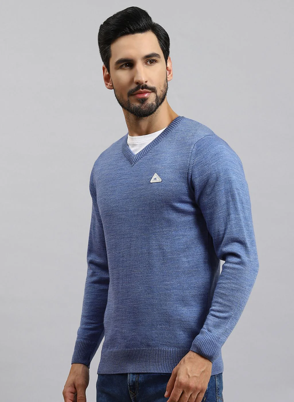 Men Blue Solid Wool blend Pullover - Image 3