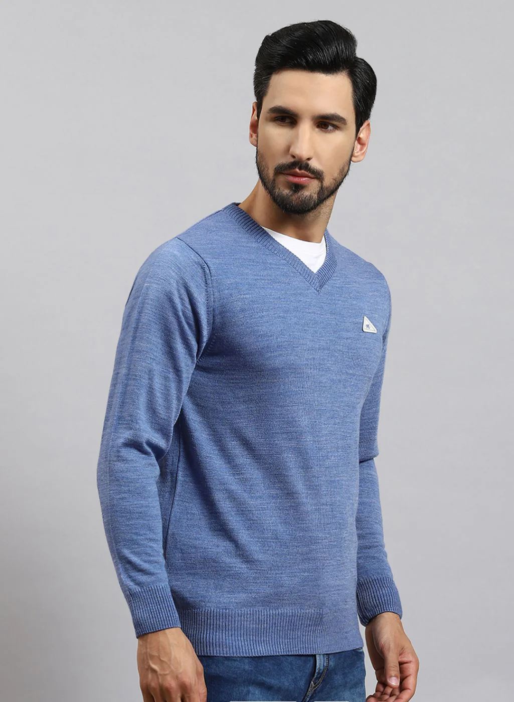 Men Blue Solid Wool blend Pullover - Image 4