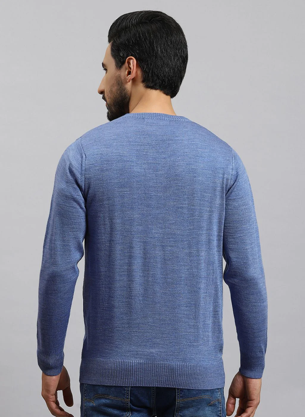 Men Blue Solid Wool blend Pullover - Image 5