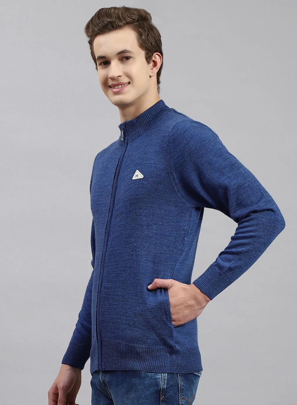 Men Blue Solid Wool blend Pullover - Image 3