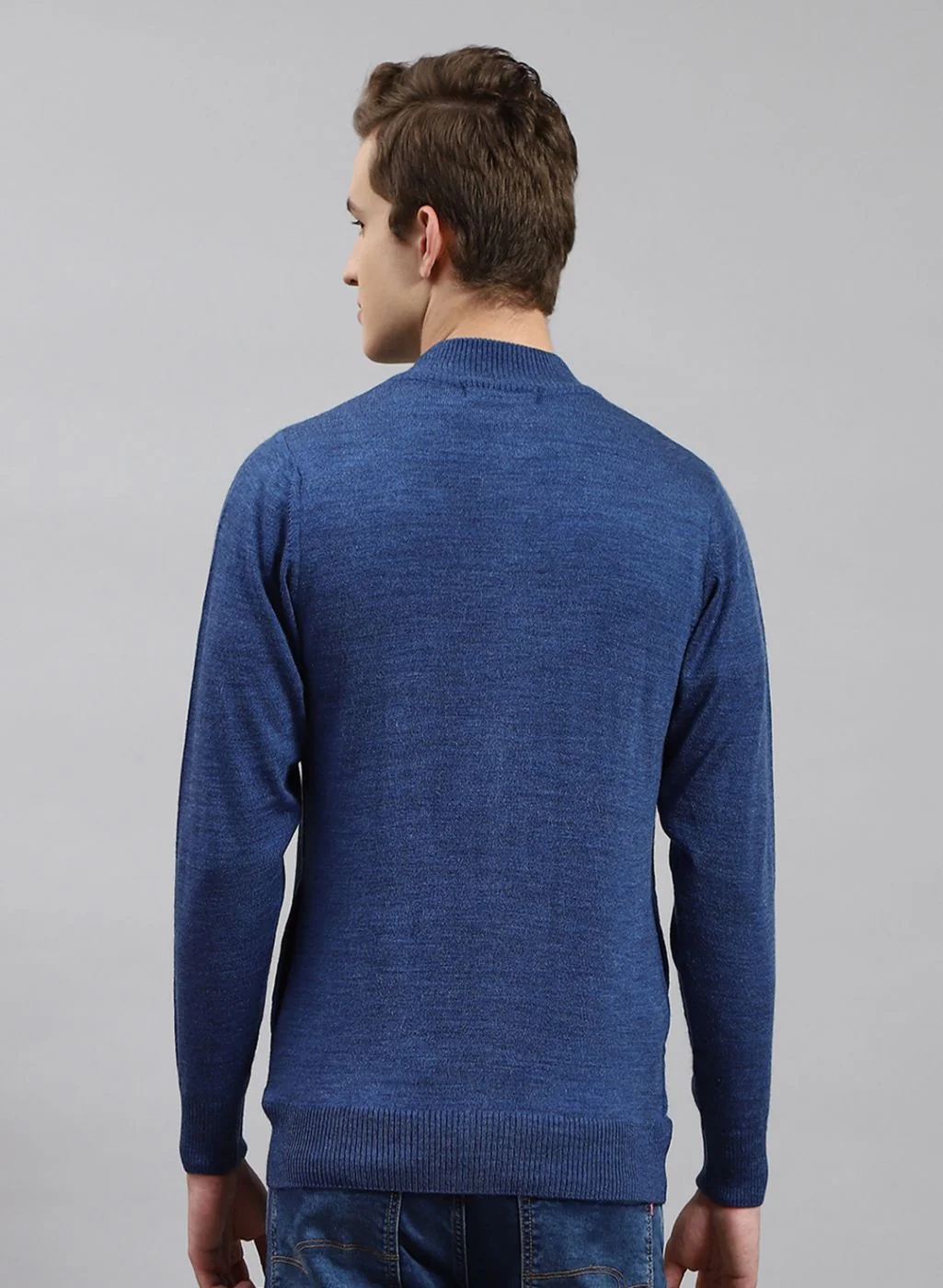 Men Blue Solid Wool blend Pullover - Image 5