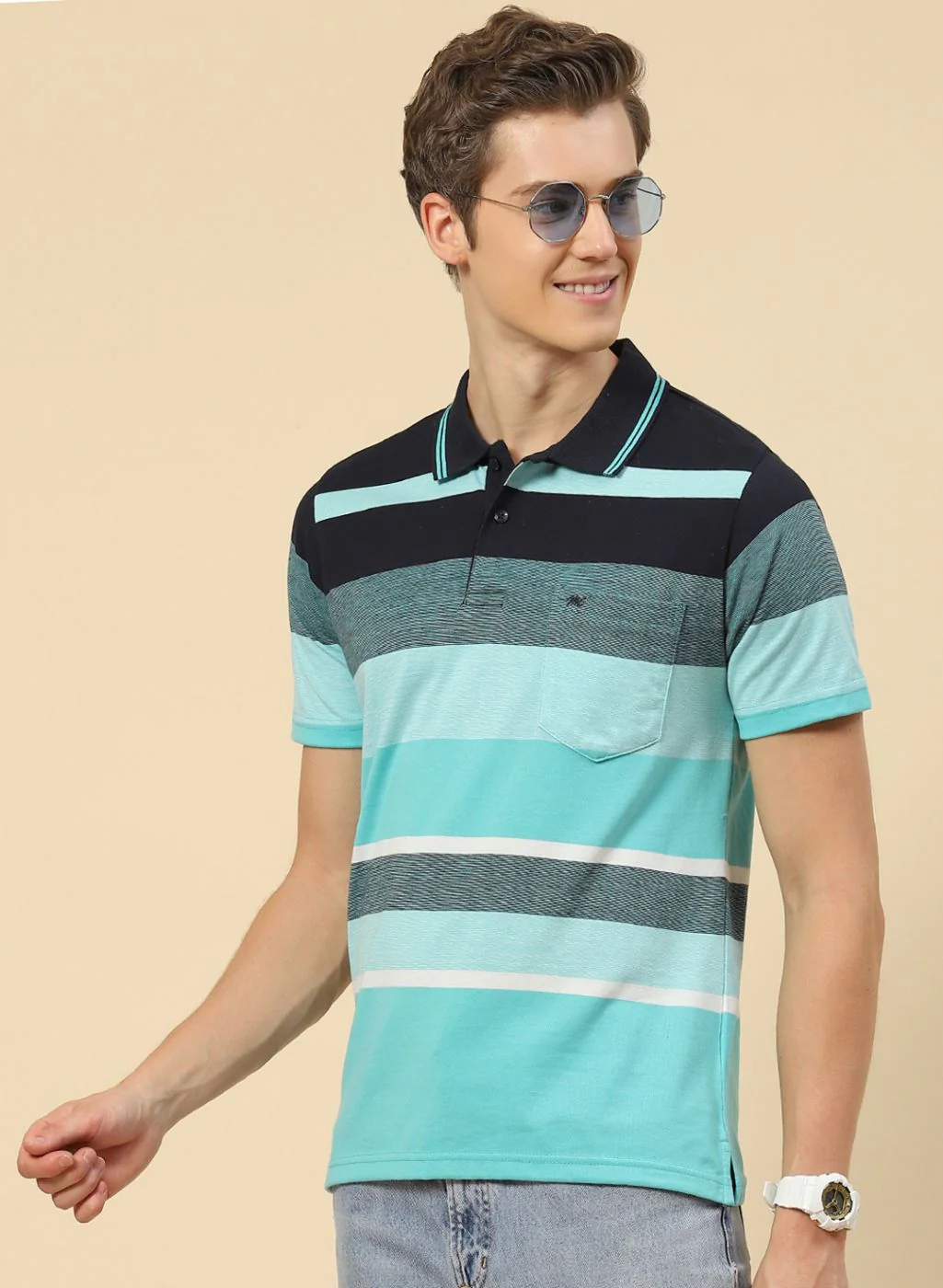 Men Blue Stripe T-Shirt - Image 2