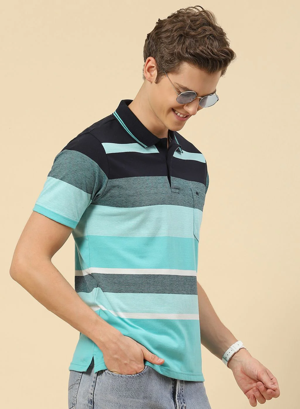 Men Blue Stripe T-Shirt - Image 3