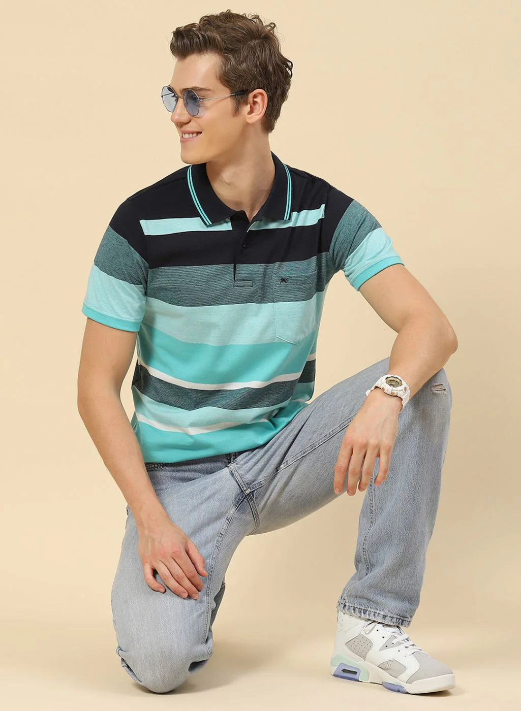 Men Blue Stripe T-Shirt - Image 5