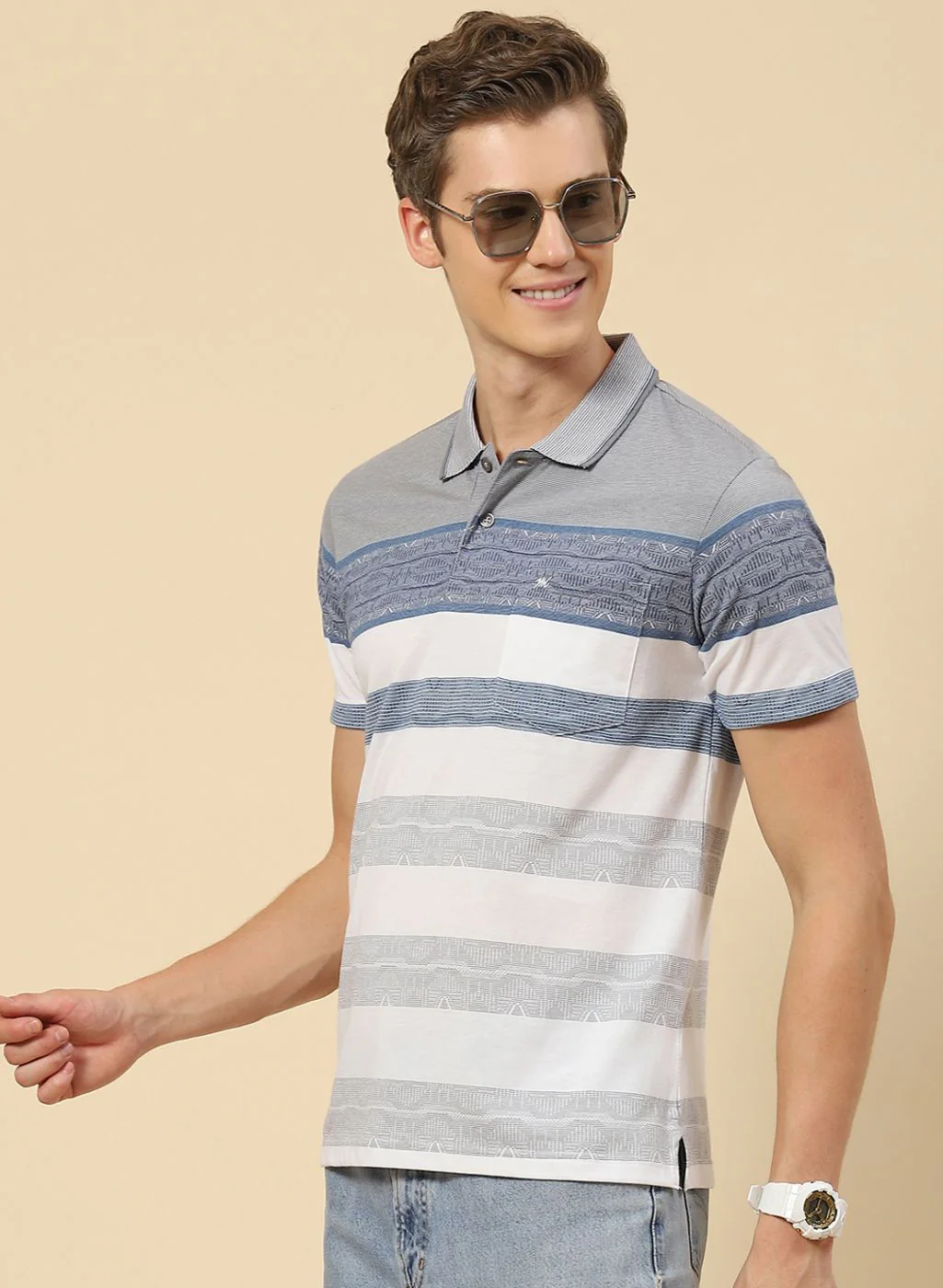 Men Blue Stripe T-Shirt - Image 2