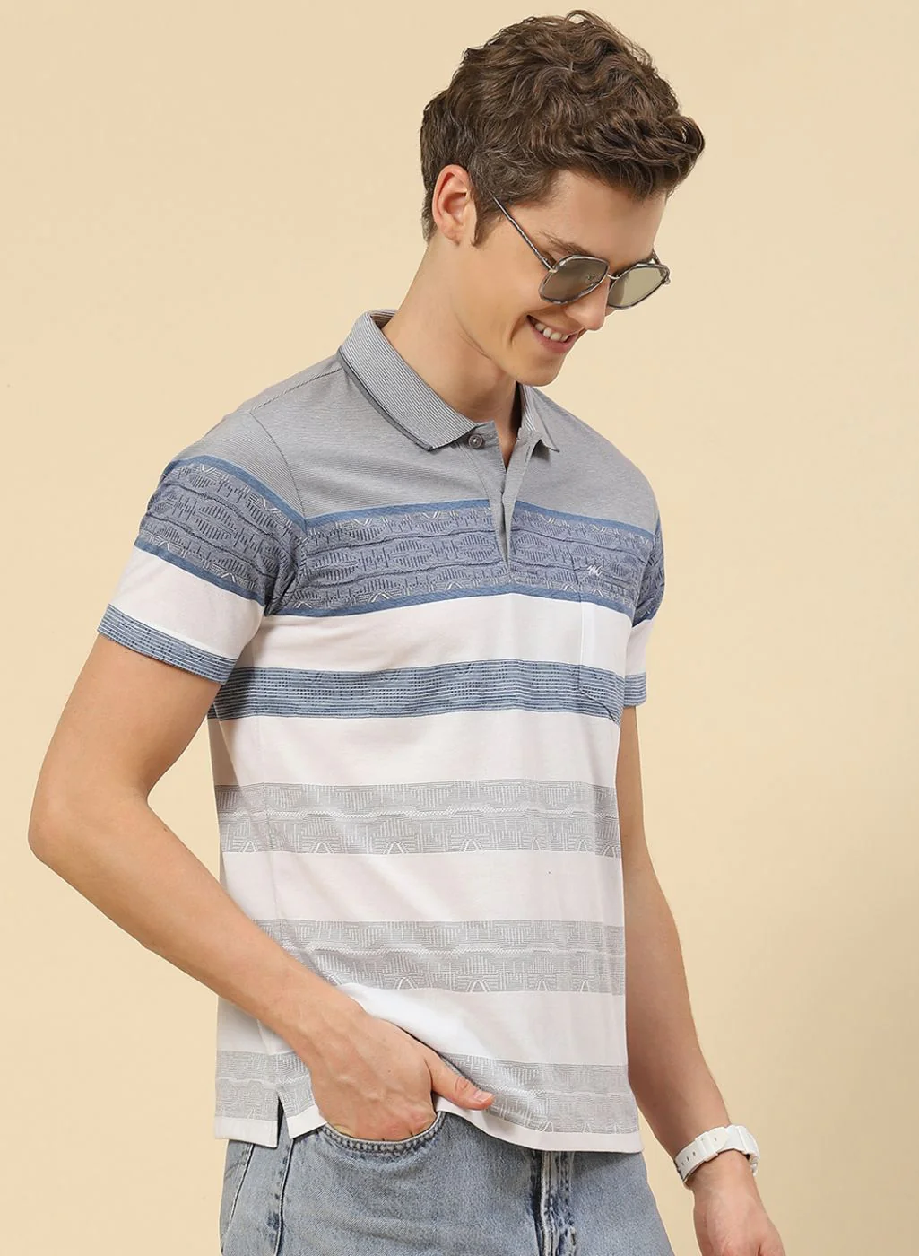 Men Blue Stripe T-Shirt - Image 3