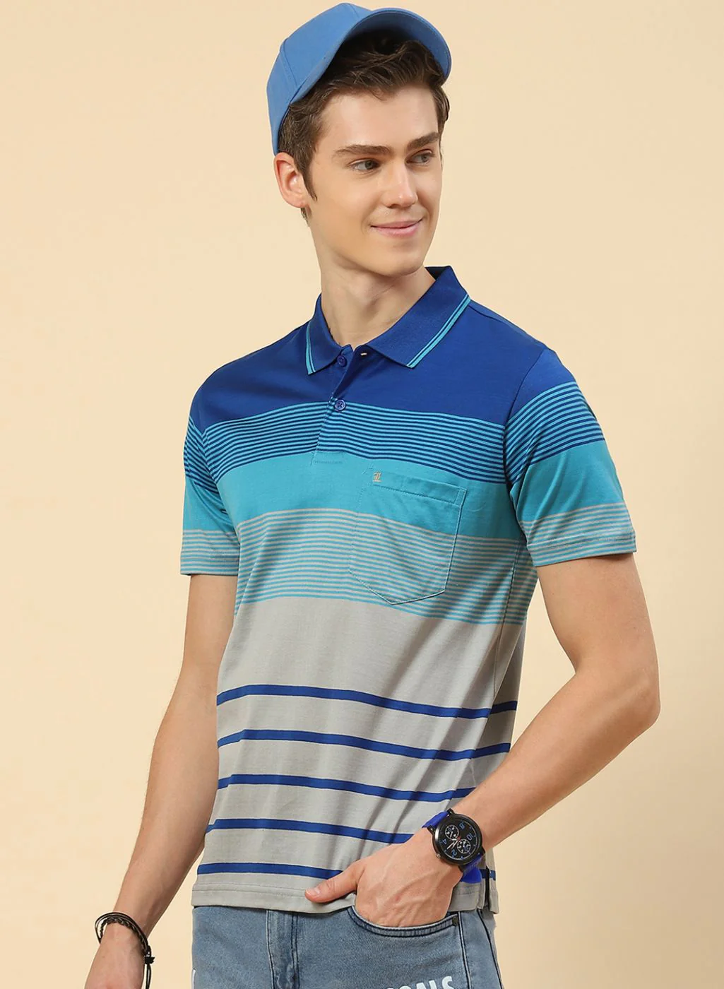 Men Blue Stripe T-Shirt - Image 2