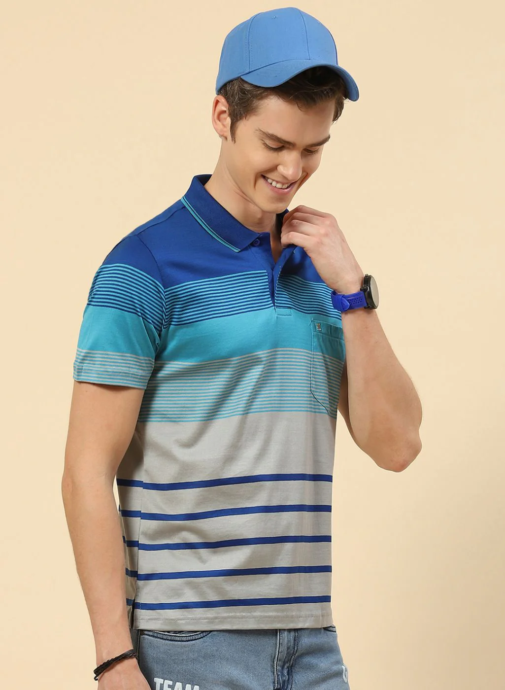 Men Blue Stripe T-Shirt - Image 3