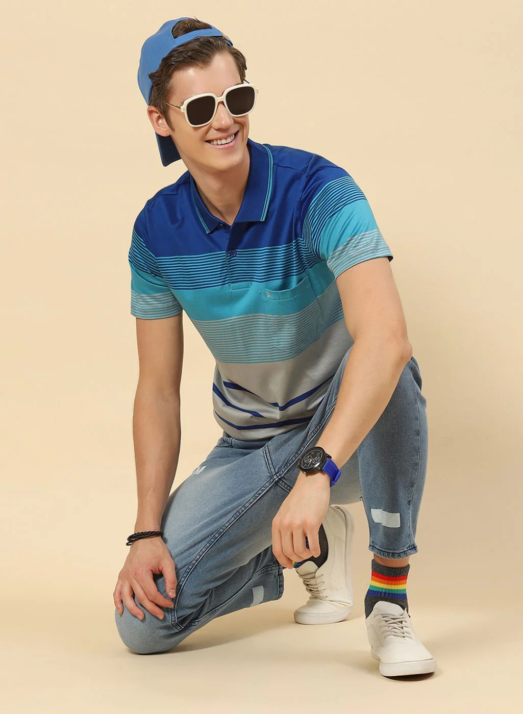 Men Blue Stripe T-Shirt - Image 5