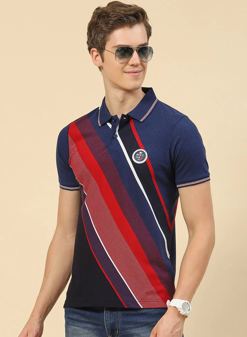 Men Blue Stripe T-Shirt - Image 3