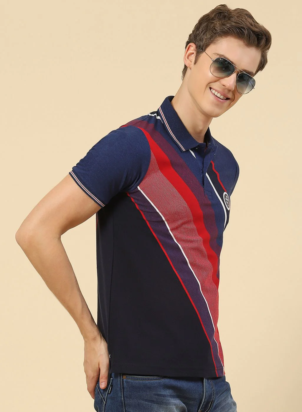 Men Blue Stripe T-Shirt - Image 4