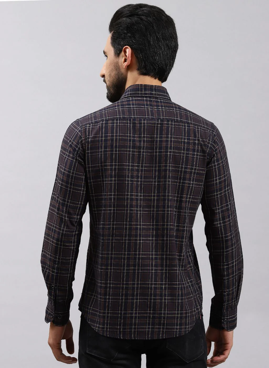 Men Brown Check Pure Cotton Shirt - Image 5