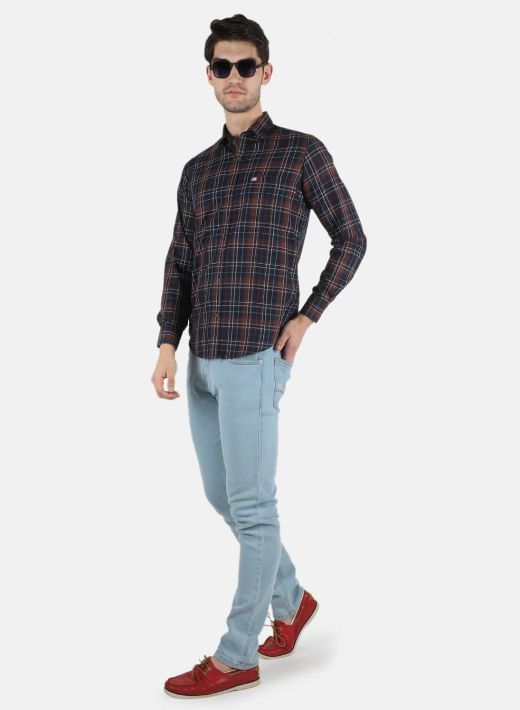 Men Brown Check Shirt - Image 4
