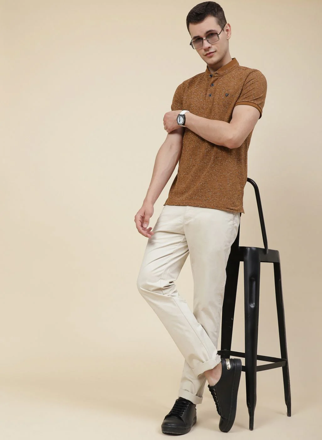 Men Brown Printed T-Shirt - Image 2