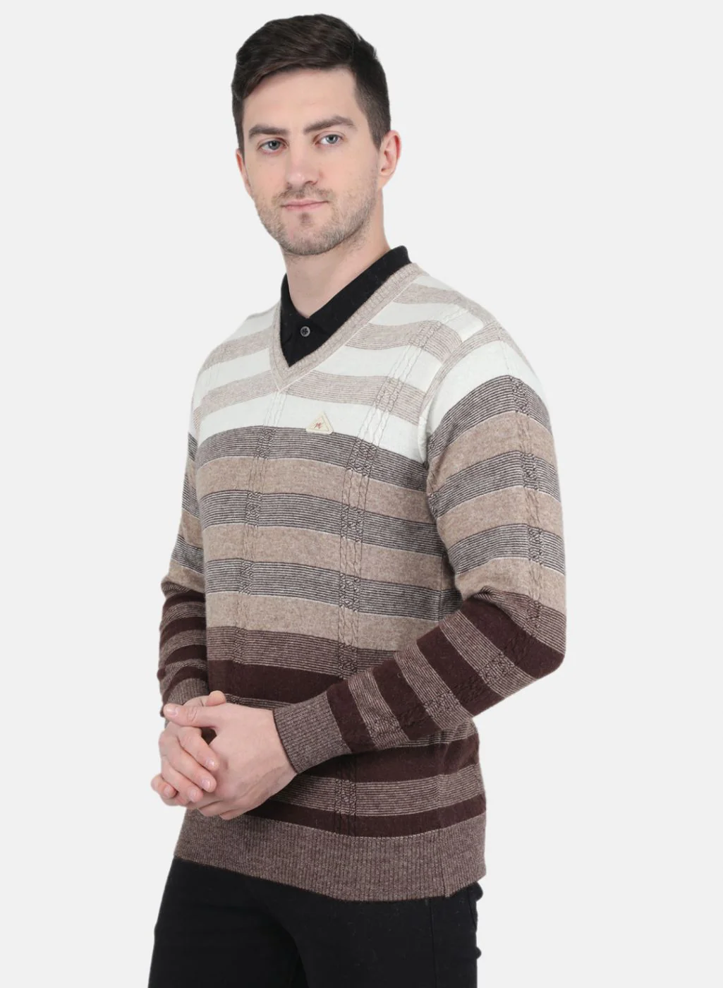 Men Brown Self Design Pullover - Image 2