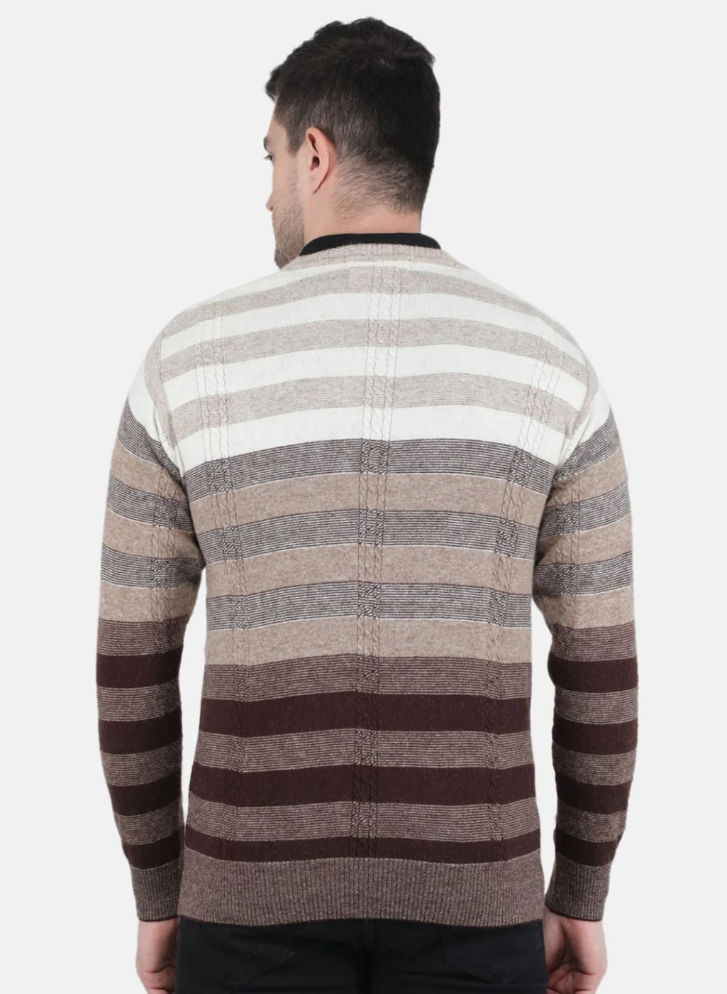 Men Brown Self Design Pullover - Image 3