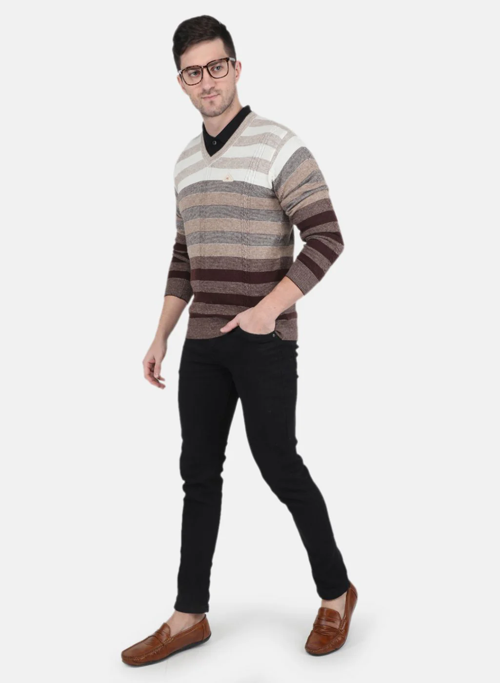 Men Brown Self Design Pullover - Image 4