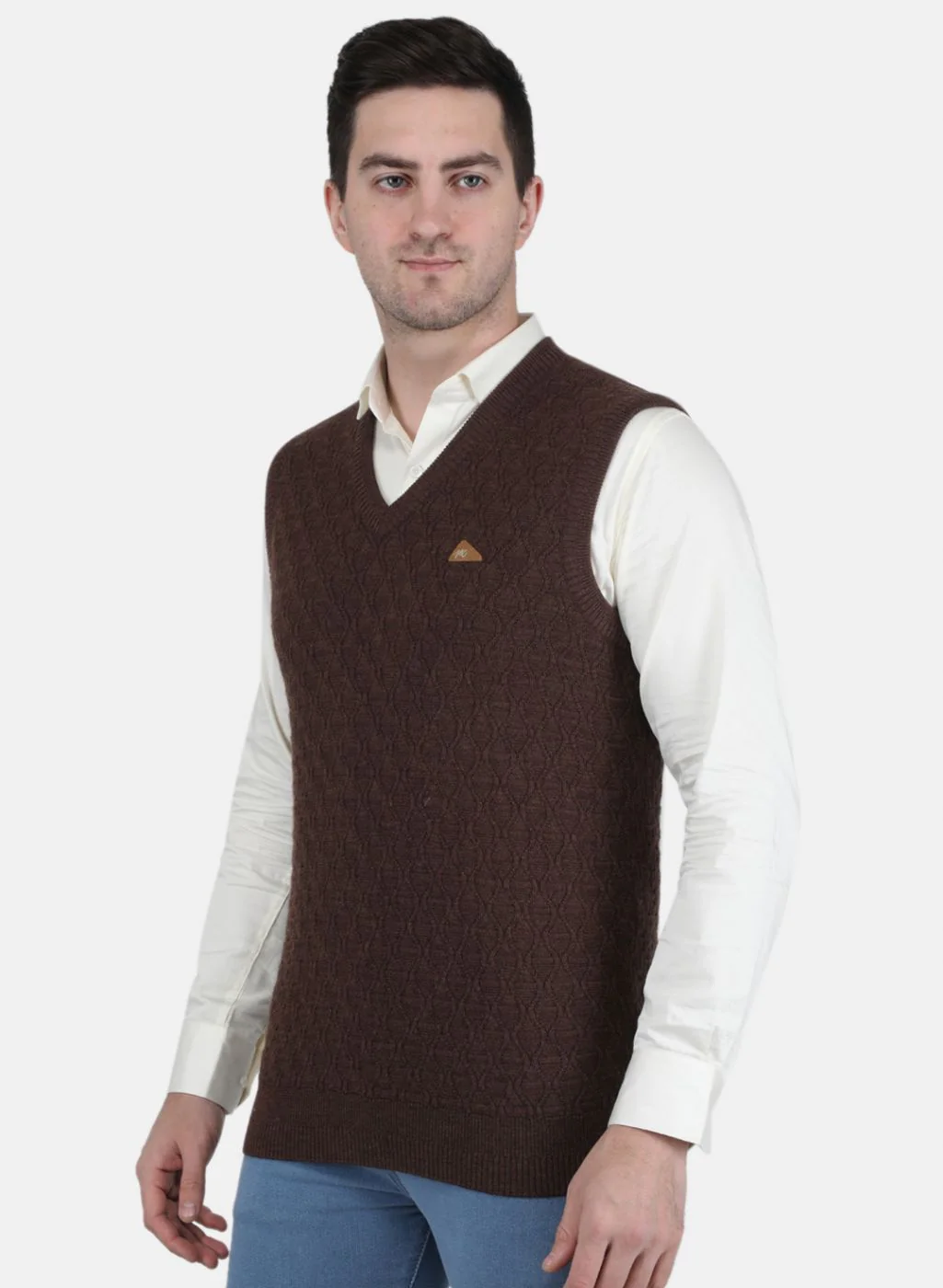 Men Brown Self Design Sweater - Image 2