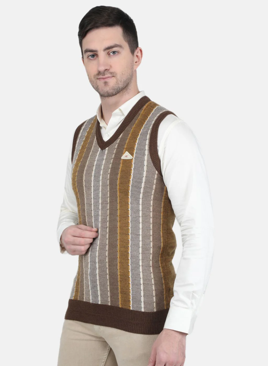 Men Brown Self Design Sweater - Image 2