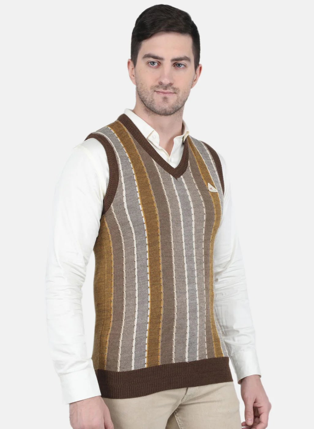 Men Brown Self Design Sweater - Image 6
