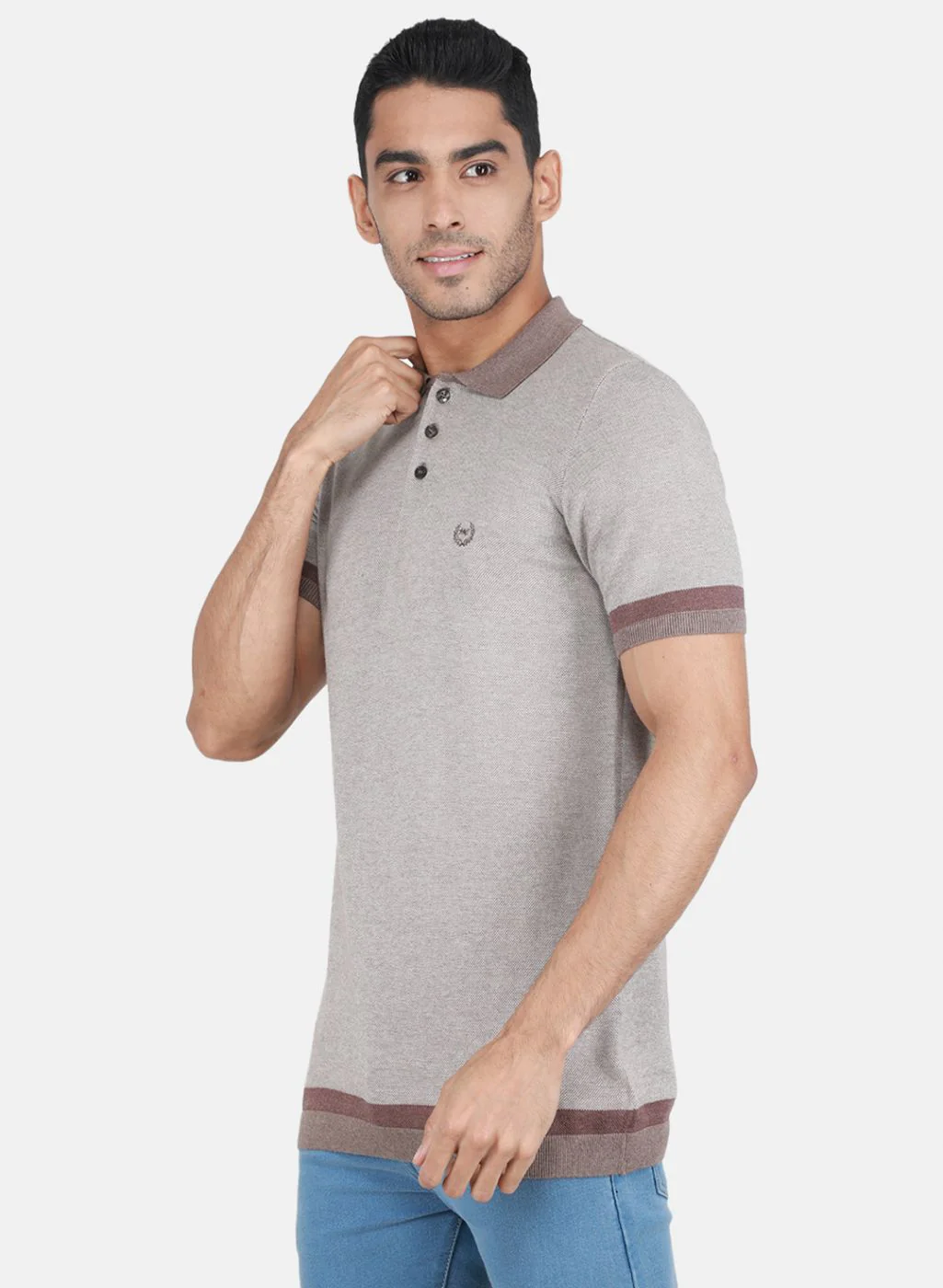 Men Brown Self Design T-Shirt - Image 2