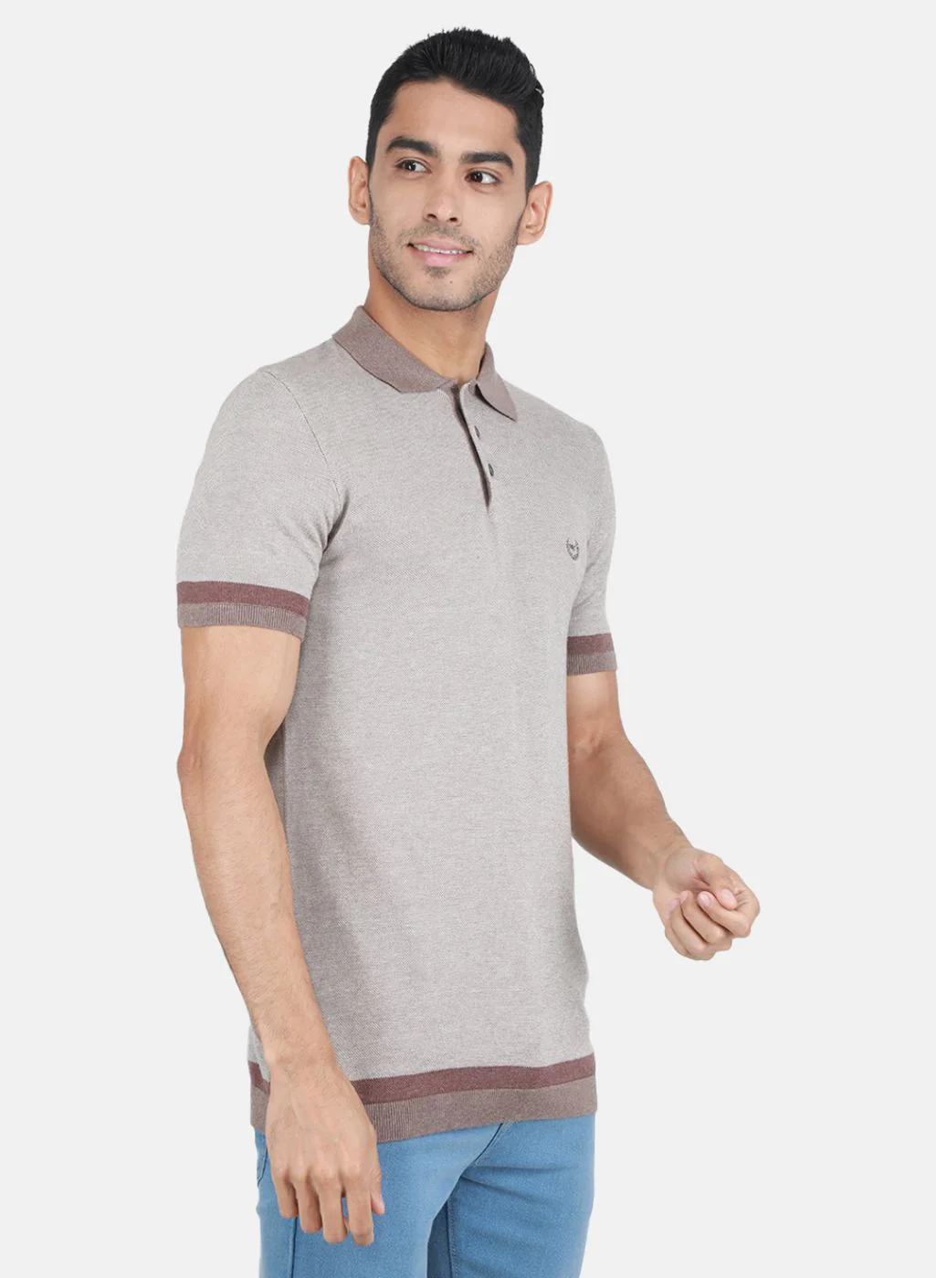 Men Brown Self Design T-Shirt - Image 6