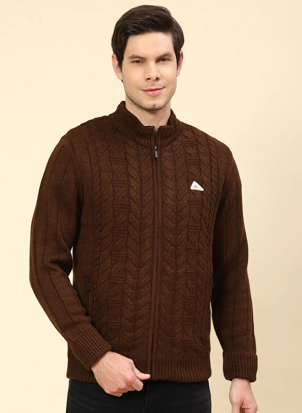 Men Brown Self Design Wool blend Jacket - Image 2