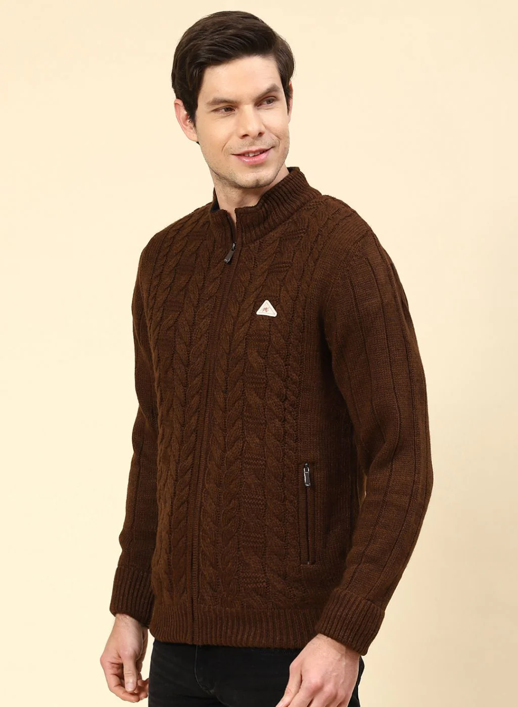 Men Brown Self Design Wool blend Jacket - Image 3
