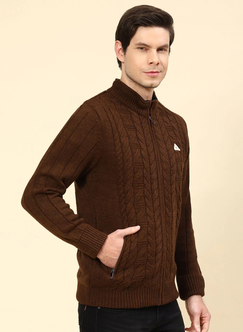 Men Brown Self Design Wool blend Jacket - Image 4