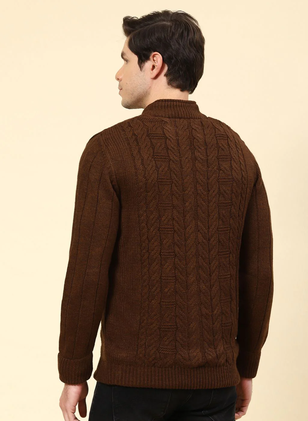 Men Brown Self Design Wool blend Jacket - Image 5