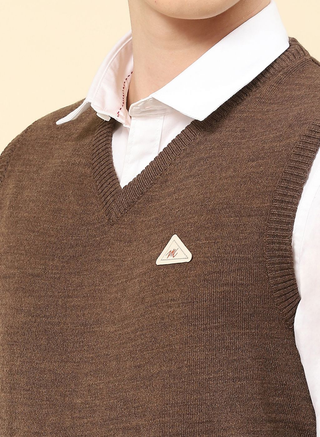 Men Brown Solid Blend wool Sweater - Image 6