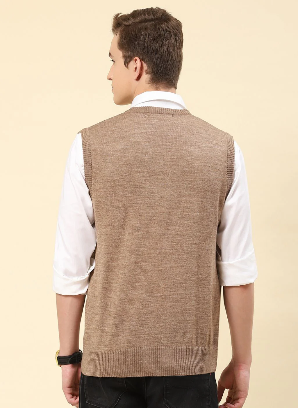 Men Brown Solid Blend wool Sweater - Image 5