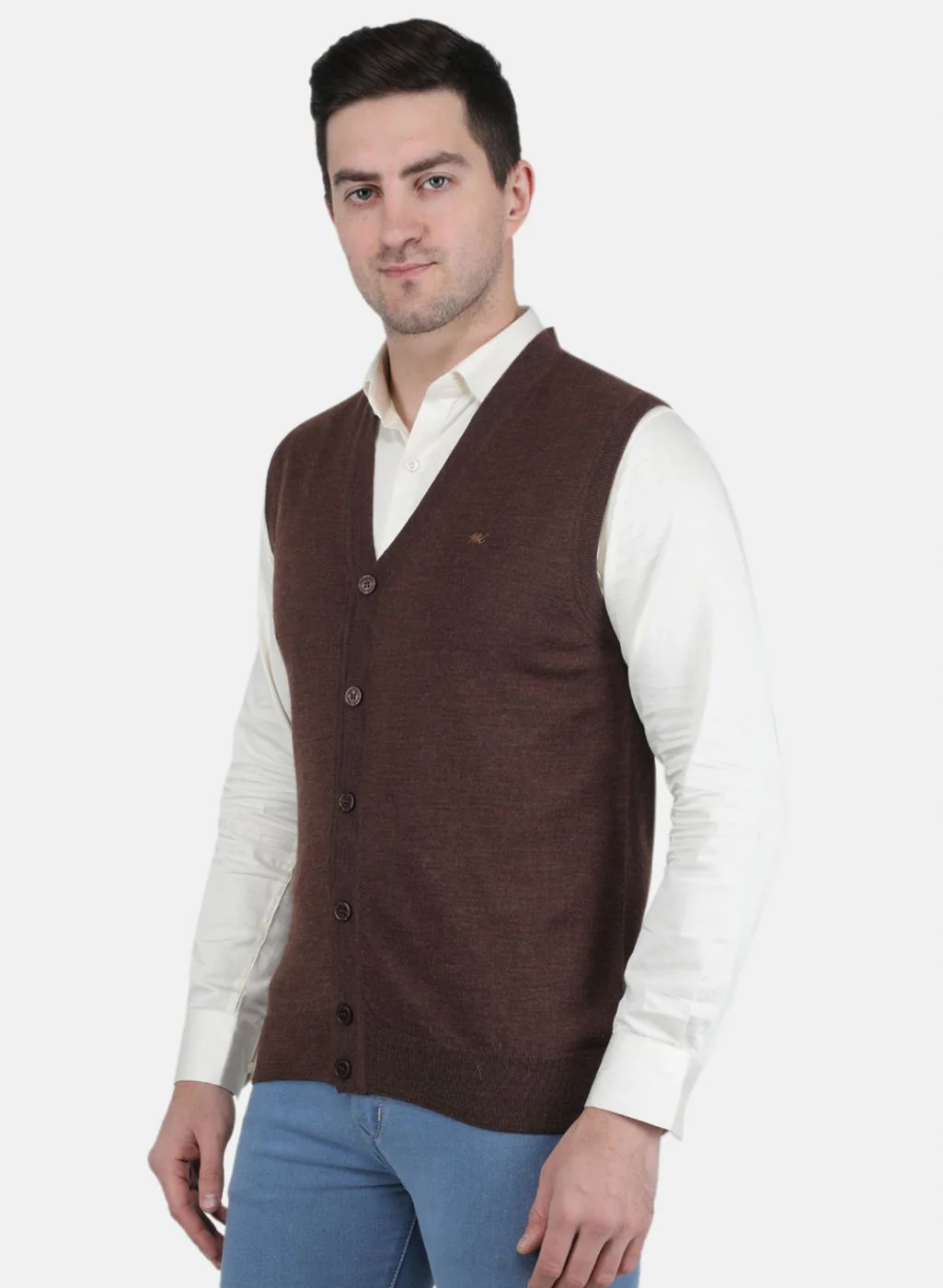Men Brown Solid Cardigan - Image 2