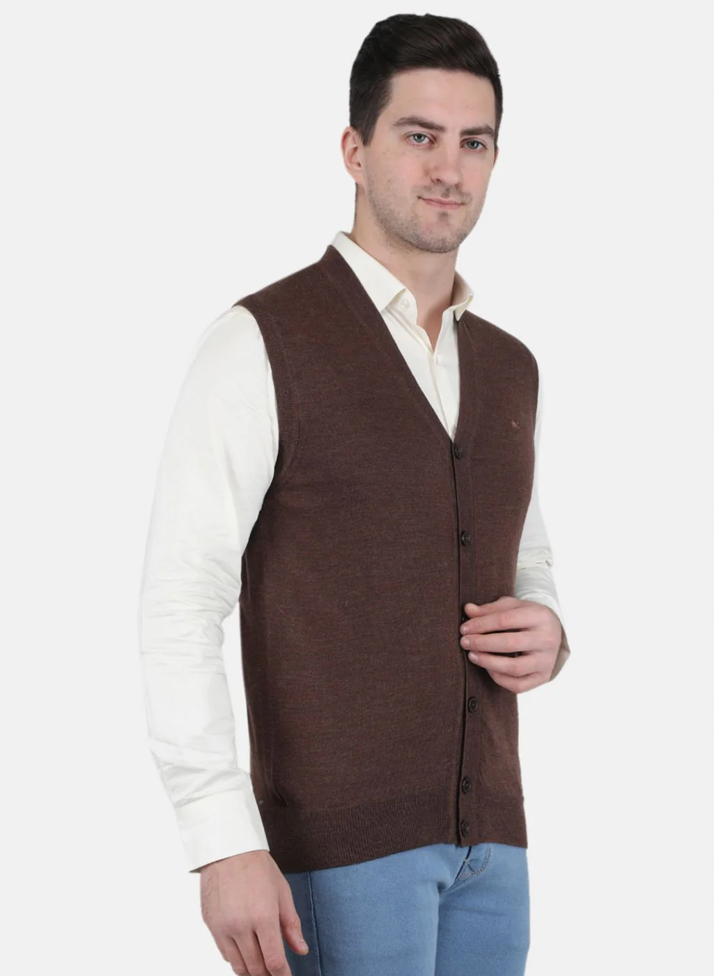 Men Brown Solid Cardigan - Image 6