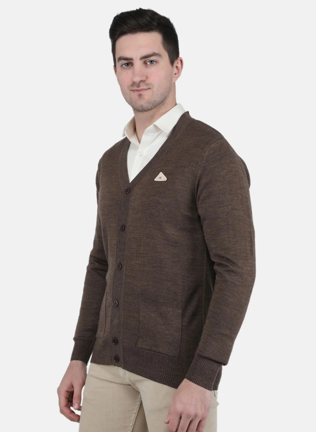 Men Brown Solid Cardigan - Image 2