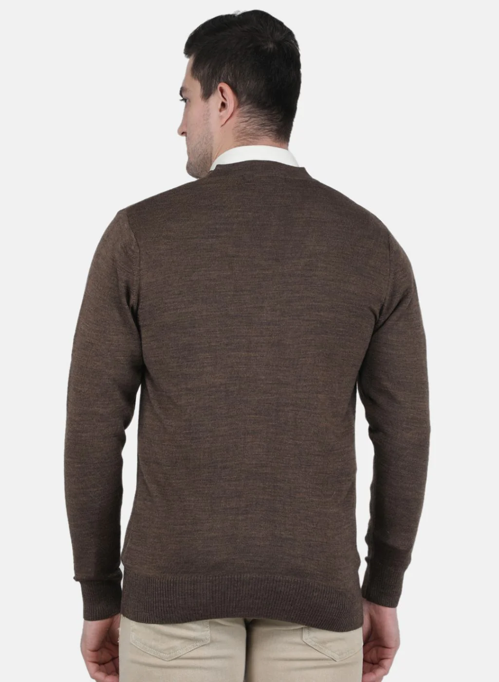 Men Brown Solid Cardigan - Image 3