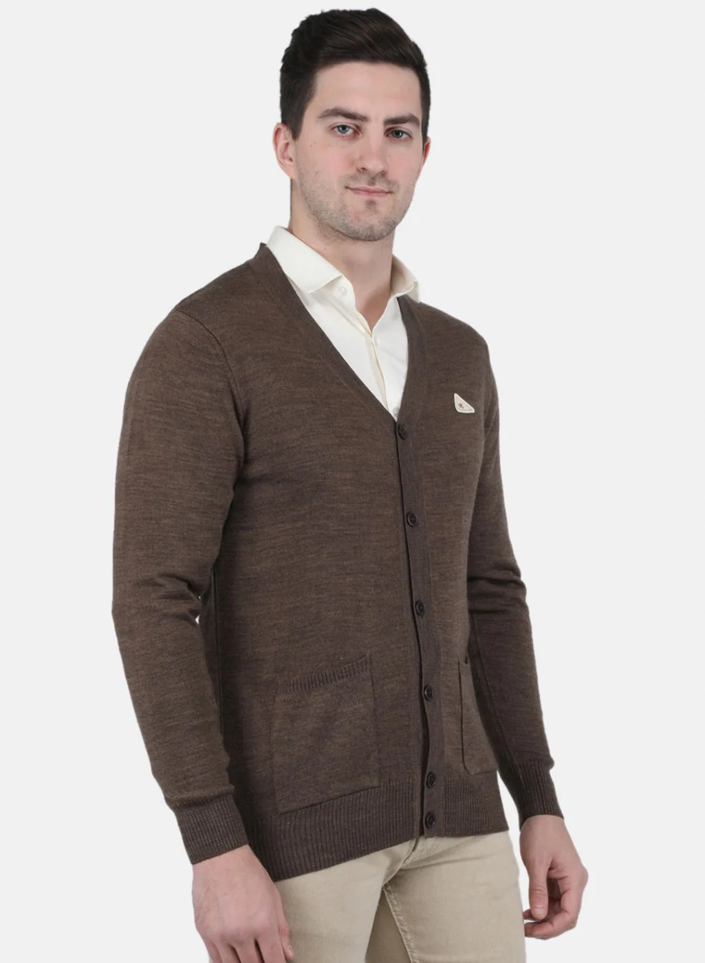 Men Brown Solid Cardigan - Image 6
