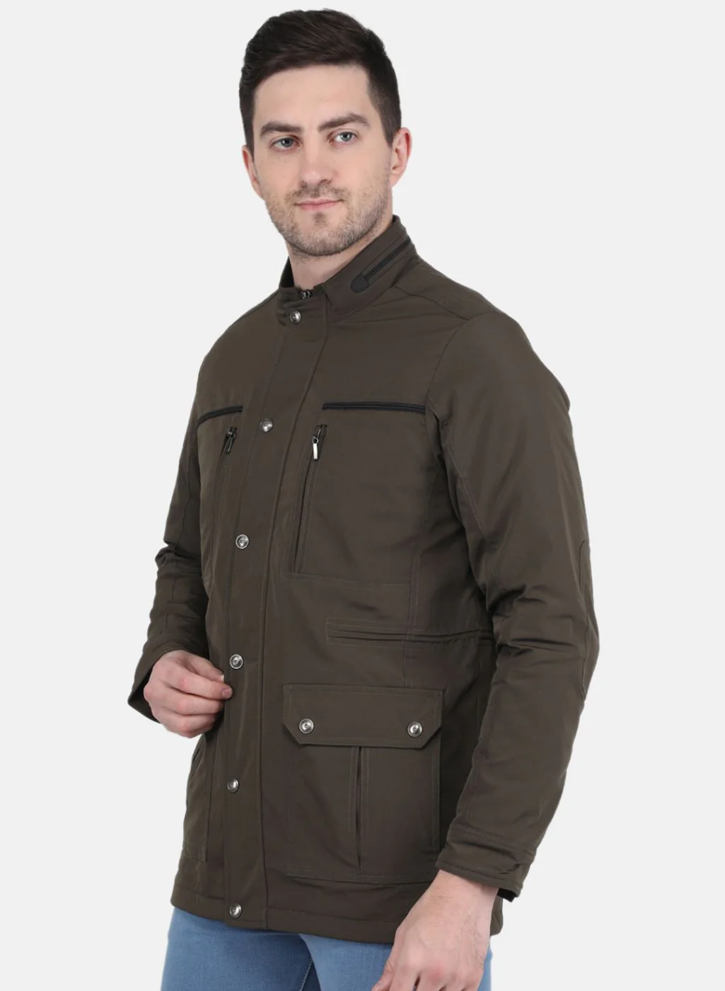 Men Brown Solid Jacket - Image 2