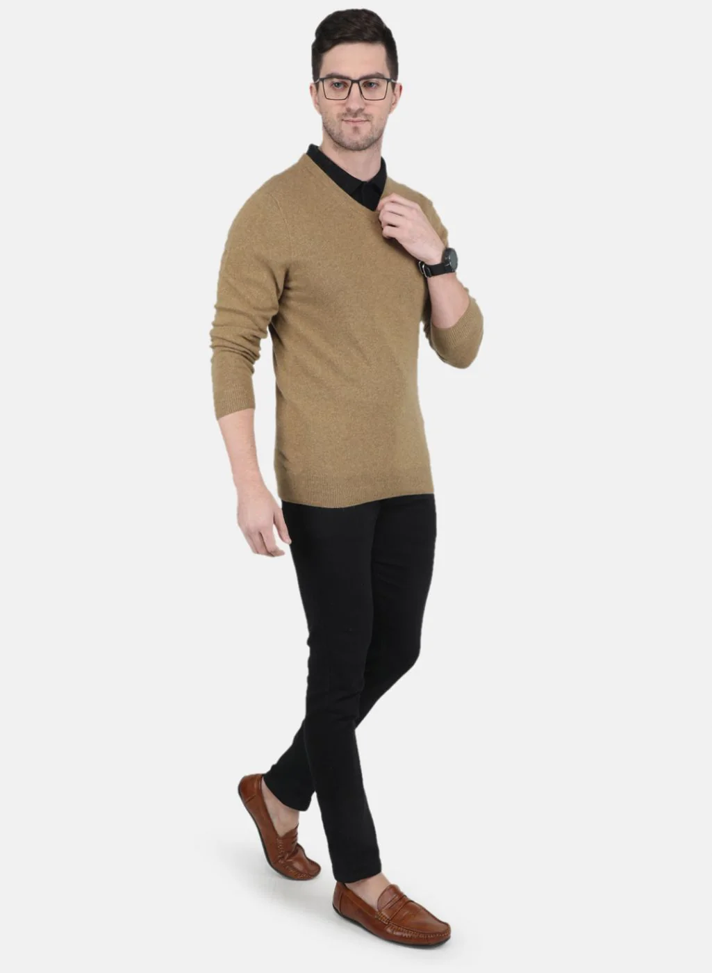 Men Brown Solid Pullover - Image 5