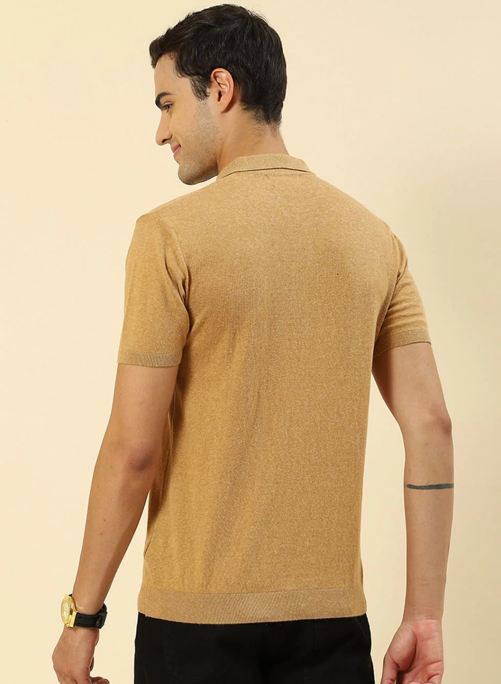 Men Camel Brown Plain T-Shirt - Image 5