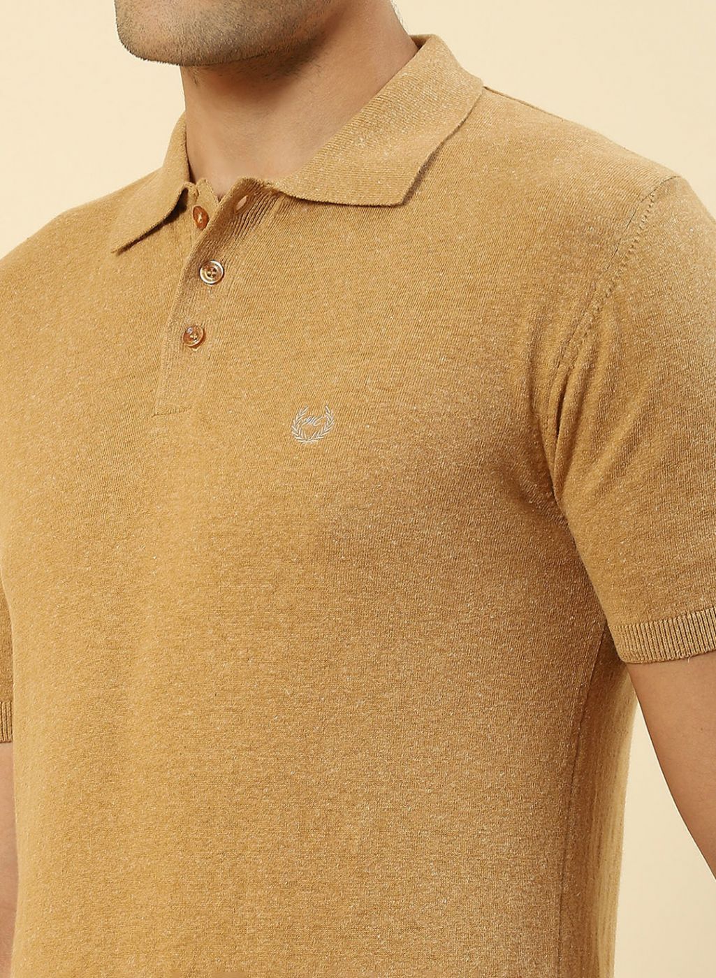 Men Camel Brown Plain T-Shirt - Image 6