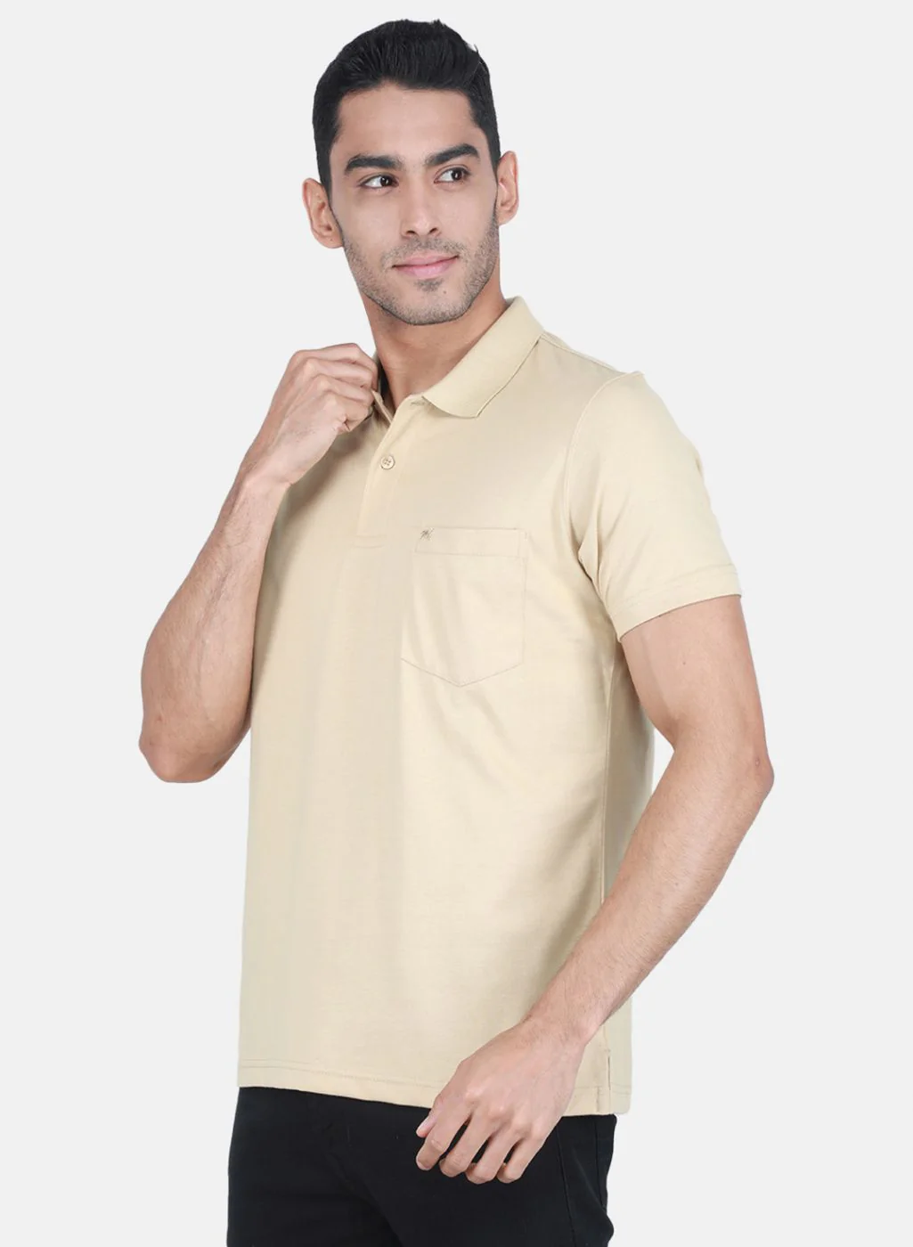 Men Camel Brown Solid T-Shirt - Image 2