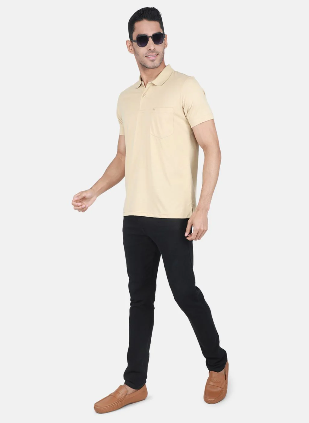 Men Camel Brown Solid T-Shirt - Image 4