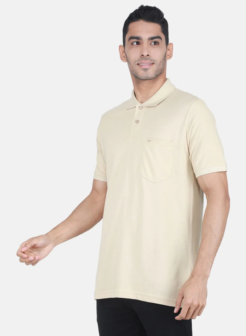 Men Camel Brown Solid T-Shirt - Image 2