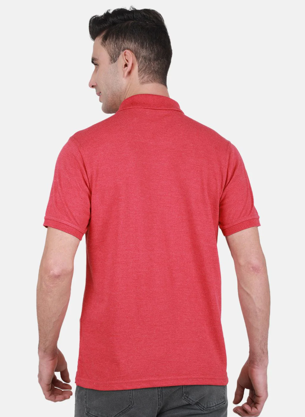 Men Coral Pink Solid T-Shirt - Image 3